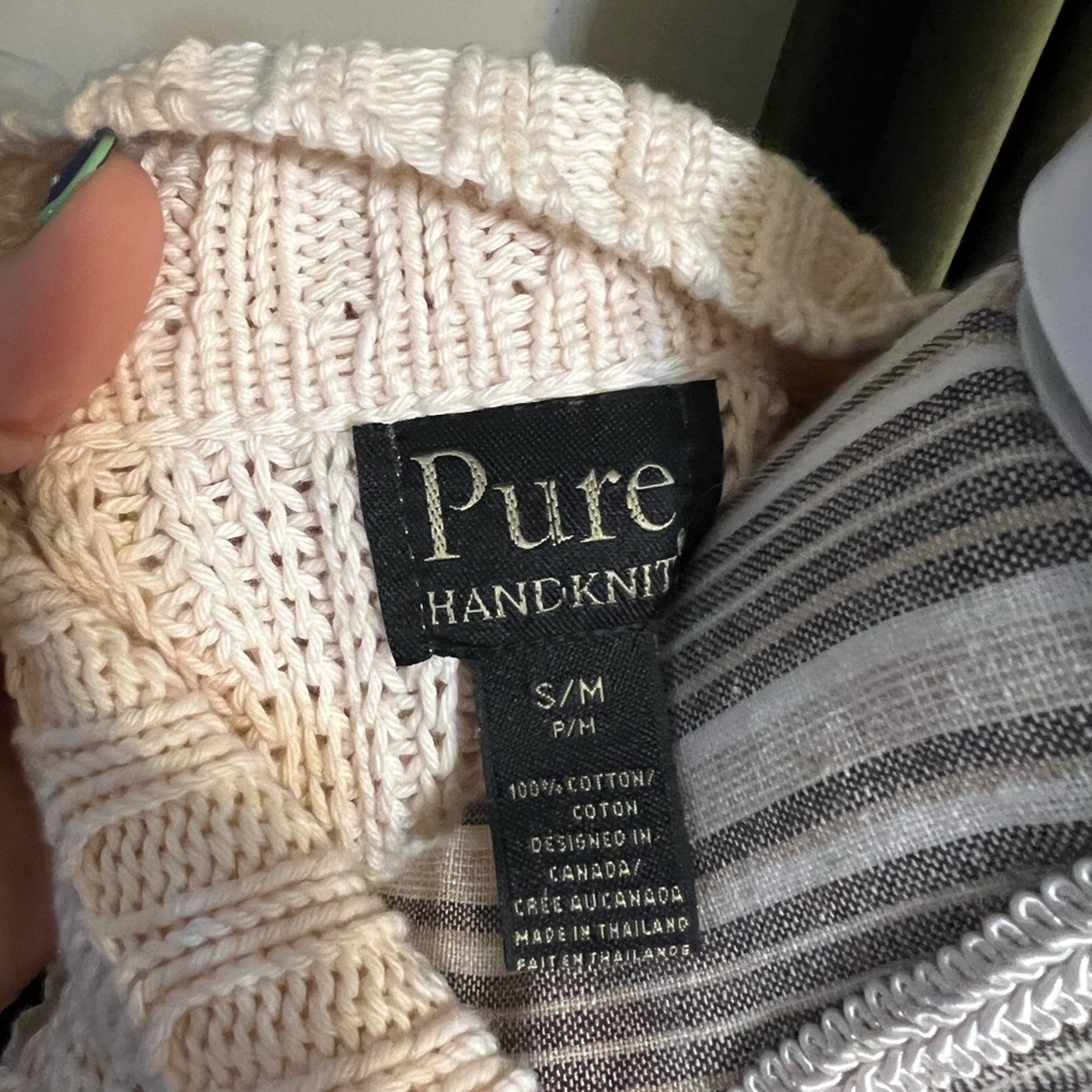 Pure Knit Cream cotton Knit Zip-Up poncho Vest s/m - Picture 4 of 5
